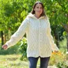 Cable Hand Knitted High Quality 100 % Pure Wool Hooded Cardigan Off White color