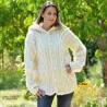 Cable Hand Knitted High Quality 100 % Pure Wool Hooded Cardigan Off White color