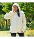 Cable Hand Knitted High Quality 100 % Pure Wool Hooded Cardigan Off White color