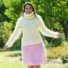 Super Sexy Cable Hand Knit Mohair Sweater White color Fuzzy Turtleneck