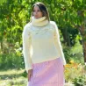 Super Sexy Cable Hand Knit Mohair Sweater White color Fuzzy Turtleneck