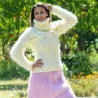 Super Sexy Cable Hand Knit Mohair Sweater White color Fuzzy Turtleneck
