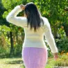 Super Sexy Cable Hand Knit Mohair Sweater White color Fuzzy Turtleneck