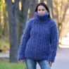 New Cable Hand Knit Turtleneck Mohair Sweater Very Dark Gray Fuzzy