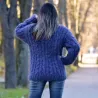 New Cable Hand Knit Turtleneck Mohair Sweater Very Dark Gray Fuzzy