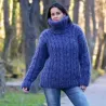 New Cable Hand Knit Turtleneck Mohair Sweater Very Dark Gray Fuzzy