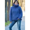New Cable Hand Knit Turtleneck Mohair Sweater Very Dark Gray Fuzzy