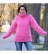 Sexy Hand Knitted Mohair Turtleneck Sweater Dark Pink Color