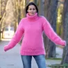 Sexy Hand Knitted Mohair Turtleneck Sweater Dark Pink Color