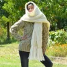 Ribbed Hand Knitted Wool Cable Scarf Soft White Color Shawl