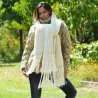 Ribbed Hand Knitted Wool Cable Scarf Soft White Color Shawl