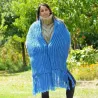 Ribbed Hand Knitted Wool Cable Scarf Soft Blue Color Shawl