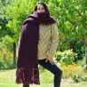 Ribbed Hand Knitted Wool Cable Scarf Soft Fuchsia Pink Color Shawl