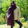 Ribbed Hand Knitted Wool Cable Scarf Soft Fuchsia Pink Color Shawl