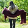 Ribbed Hand Knitted Wool Cable Scarf Soft Fuchsia Pink Color Shawl