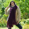 Ribbed Hand Knitted Wool Cable Scarf Soft Fuchsia Pink Color Shawl