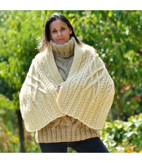 Hand Knitted Wool Cable Scarf Soft White Color Shawl