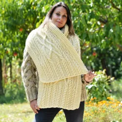 Hand Knitted Wool Cable Scarf Soft White Color Shawl