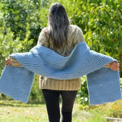 Hand Knitted Wool Cable Scarf Soft Light Blue Color Shawl