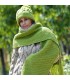 Hand Knitted Wool Hat Green Pom Pom and Wool Scarf Soft Wrap Green Shawl