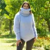Sexy Hand Knitted Mohair Sweater Bodysuit Grey Color Turtleneck
