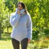 Sexy Hand Knitted Mohair Sweater Bodysuit Grey Color Turtleneck