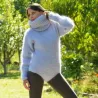 Sexy Hand Knitted Mohair Sweater Bodysuit Grey Color Turtleneck