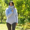 Sexy Hand Knitted Mohair Sweater Bodysuit Grey Color Turtleneck