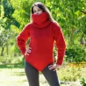 Sexy Hand Knitted Wool Sweater Bodysuit Red Color Turtleneck