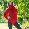 Sexy Hand Knitted Wool Sweater Bodysuit Red Color Turtleneck