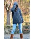 Hooded Cable Hand Knitted Chunky 100 % Pure Wool Sweater Dark Grey Jumper