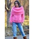 Super Sexy Hand Knitted Mohair Sweater Candy Pink color Fuzzy Cowl neck Pullover Jumper