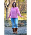 Hand Knitted Mohair Sweater Light Pink Fuzzy Boat Neck pullover