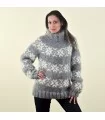 Icelandic Hand Knit Mohair Sweater White and Gray Color Fuzzy Turtleneck Pullover