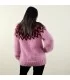 Hand Knitted Mohair Sweater Red and Pink Color Fuzzy Icelandic Turtleneck Pullover