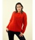 Super Sexy Hand Knitted Mohair Sweater Red Orange Color Fuzzy Boat Neck pullover