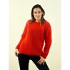 Super Sexy Hand Knitted Mohair Sweater Red Orange Color Fuzzy Boat Neck pullover