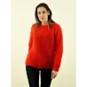 Super Sexy Hand Knitted Mohair Sweater Red Orange Color Fuzzy Boat Neck pullover