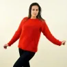 Super Sexy Hand Knitted Mohair Sweater Red Orange Color Fuzzy Boat Neck pullover