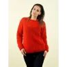 Super Sexy Hand Knitted Mohair Sweater Red Orange Color Fuzzy Boat Neck pullover