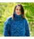 Blue Black mix Hand Knitted 100 %  Wool Turtleneck Sweater Pullover Jumper