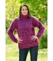 Lilac Red mix Hand Knitted 100 % Wool Turtleneck Sweater Pullover Jumper