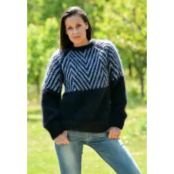 Sexy Hand Knitted Turtleneck Mohair Sweater Black and White Color