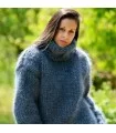 Thick Hand Knit Mohair Sweater Dark Gray Fuzzy Turtleneck Pullover 10 strands