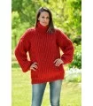 Ribbed Cable Hand Knitted 100 % Pure Wool Turtleneck Sweater Red color Jumper