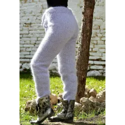 Super sexy Light Gray Hand Knit Mohair Pants Fuzzy Leggings