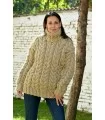 Cable Hand Knitted Chunky 100 % Pure Wool Turtleneck Sweater Light Beige Pullover