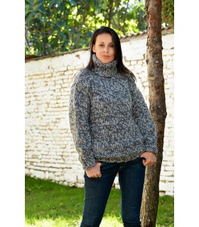Light grey mix Hand Knitted 100 %  Wool Turtleneck Sweater Pullover Jumper