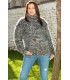 10 strands Hand Knitted Mohair Sweater Black Gray mix Fuzzy Turtleneck Pullover Plain Design
