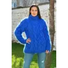 NEW Cable Hand Knitted Mohair Sweater Blue Color Fuzzy Turtleneck Pullover